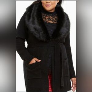 Torrid Sz 1 Black Faux Fur Collar Cardigan